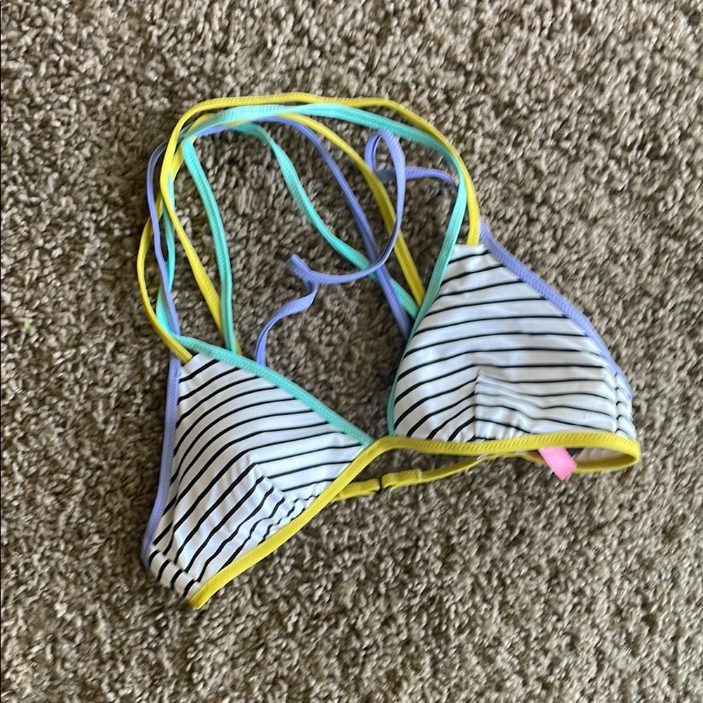 Victoria's Secret Striped Triangle Bikini Top with Yellow, Mint & Lavender Trim